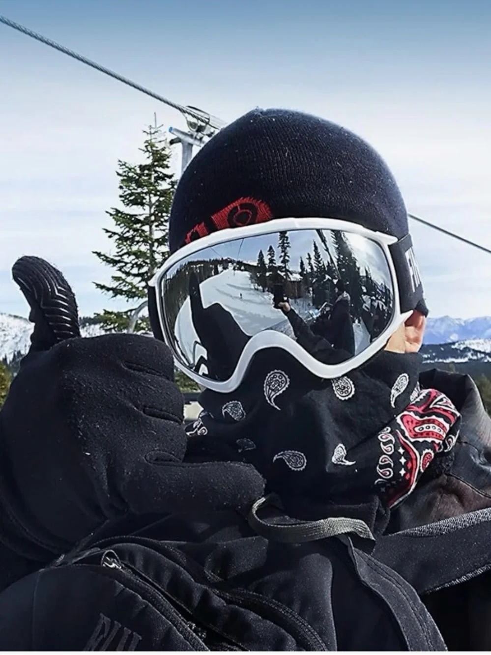 White Ski Goggles with Mirrored Lens and Full UV Protection